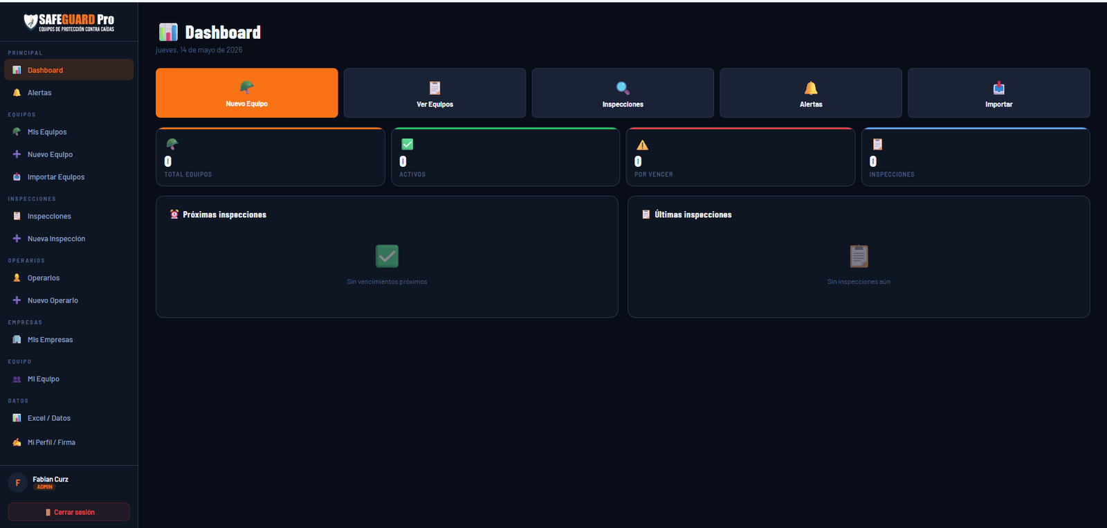 Dashboard de SafeGuard Pro corriendo en navegador web sin instalación local