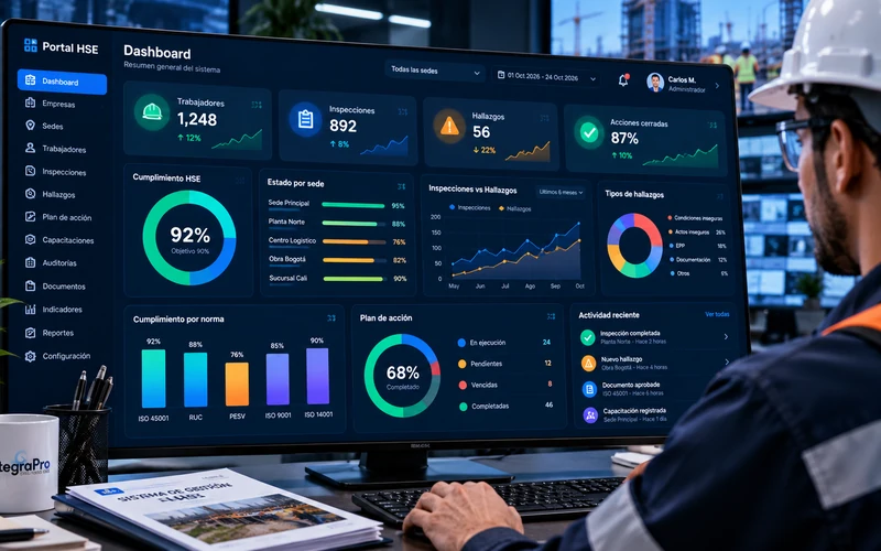 Dashboard del Portal HSE con indicadores de cumplimiento