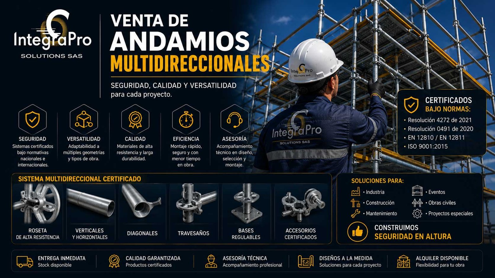 Estructura de andamio multidireccional galvanizado en operación industrial